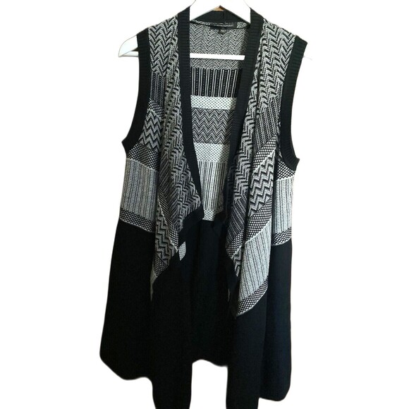 BANANA REPUBLIC Sleeveless Open Front Long Vest Geometric Womens XS S Black Gray - Picture 1 of 9